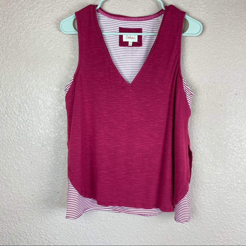 Anthro Deletta Fuchsia Overlay Striped V Neck S